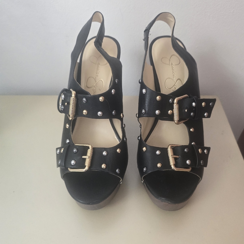 Jessica Simpson Tymina Women's Studded Leather Platform Wedge Sandals